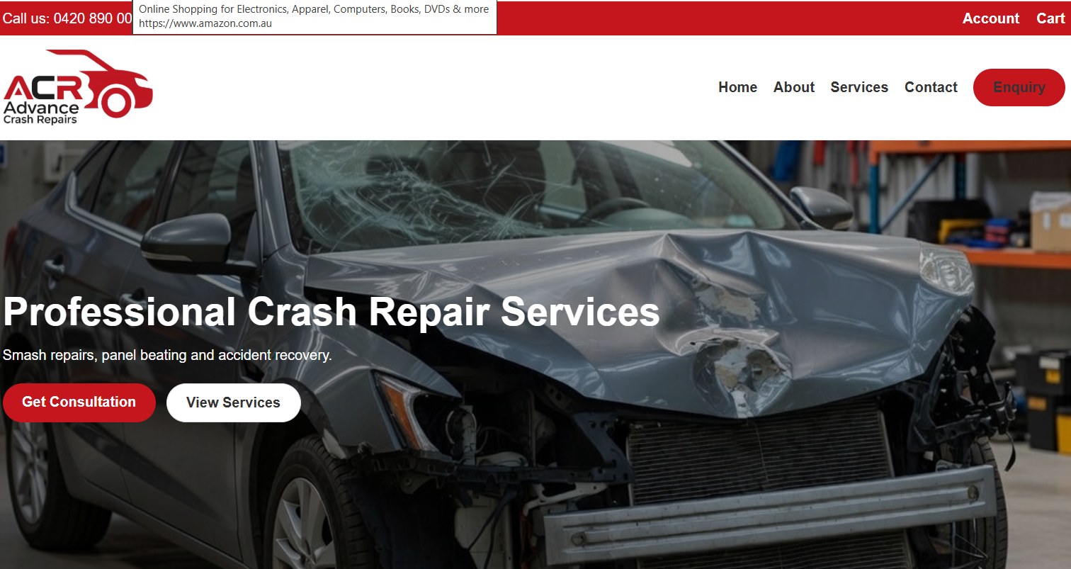 Advance Crash Repairs website design project