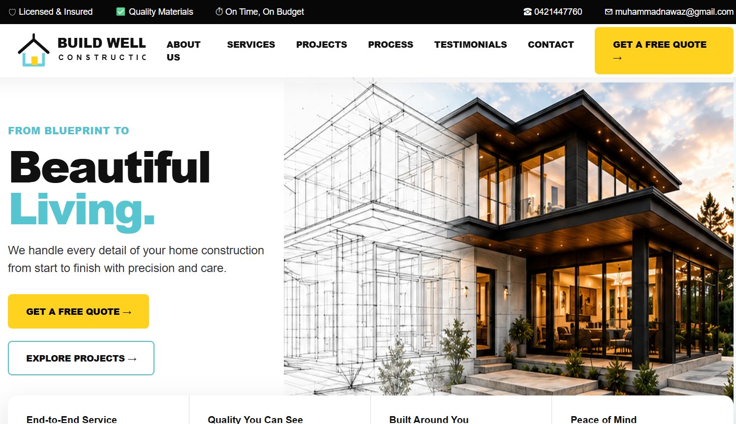 Build Well Construction website design project